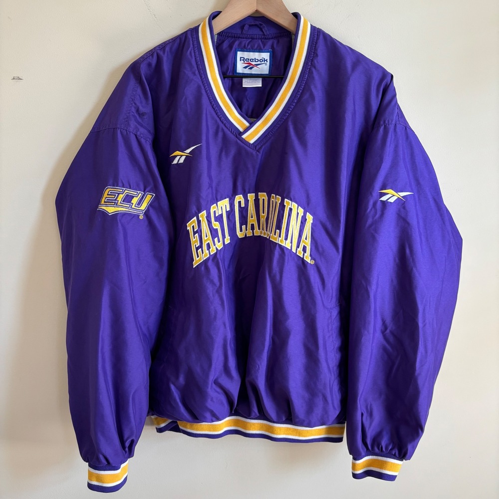 Reebok East Carolina ECU Pirates V-Neck Pullover Windbreaker Jacket Purple Large